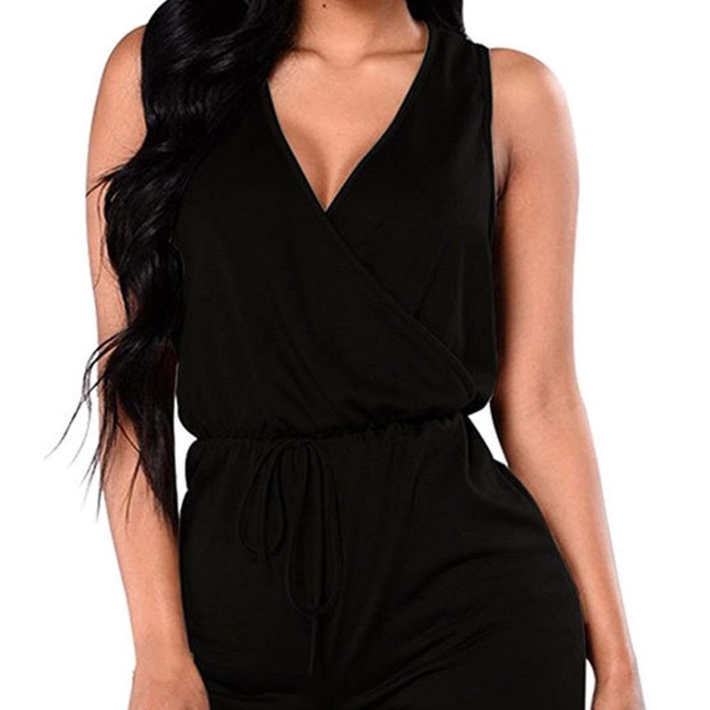 Black V neck jumpsuit with drawstring - Picture 3 of 3